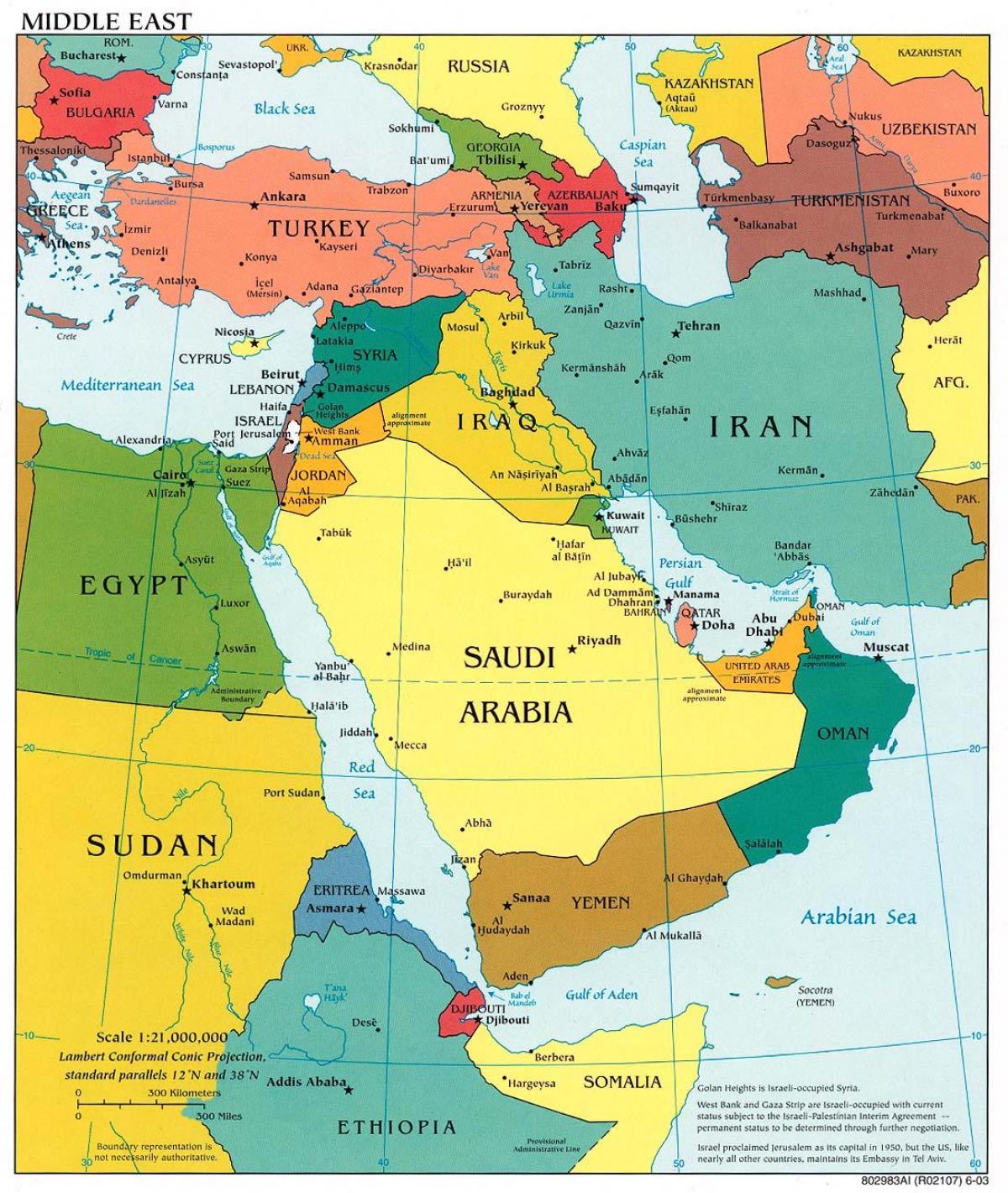 बहरीन पर मध्य पूर्व का नक्शा