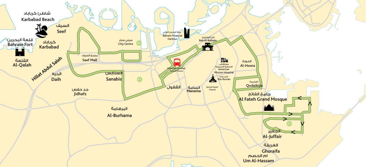 मानचित्र के शहर के केंद्र बहरीन
